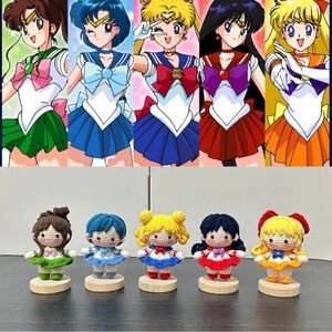 Handmade Crochet Sailor moon Girl Dolls keychain- Set of 5